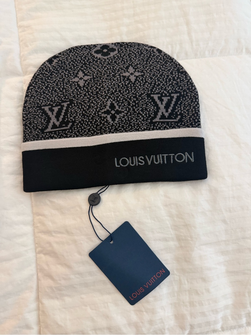 Louis Vuitton Black & Gray Monogram Beanie
